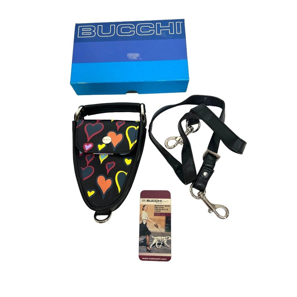 Bucchi Bag Deluxe Pet Style Hold-All & Lead Leash multicolor Hearts Black